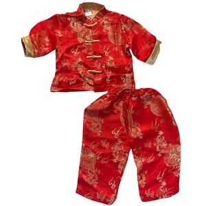 Little Boys traditional costumes size 2T - 3T Red Silky Shiny Long sleeve